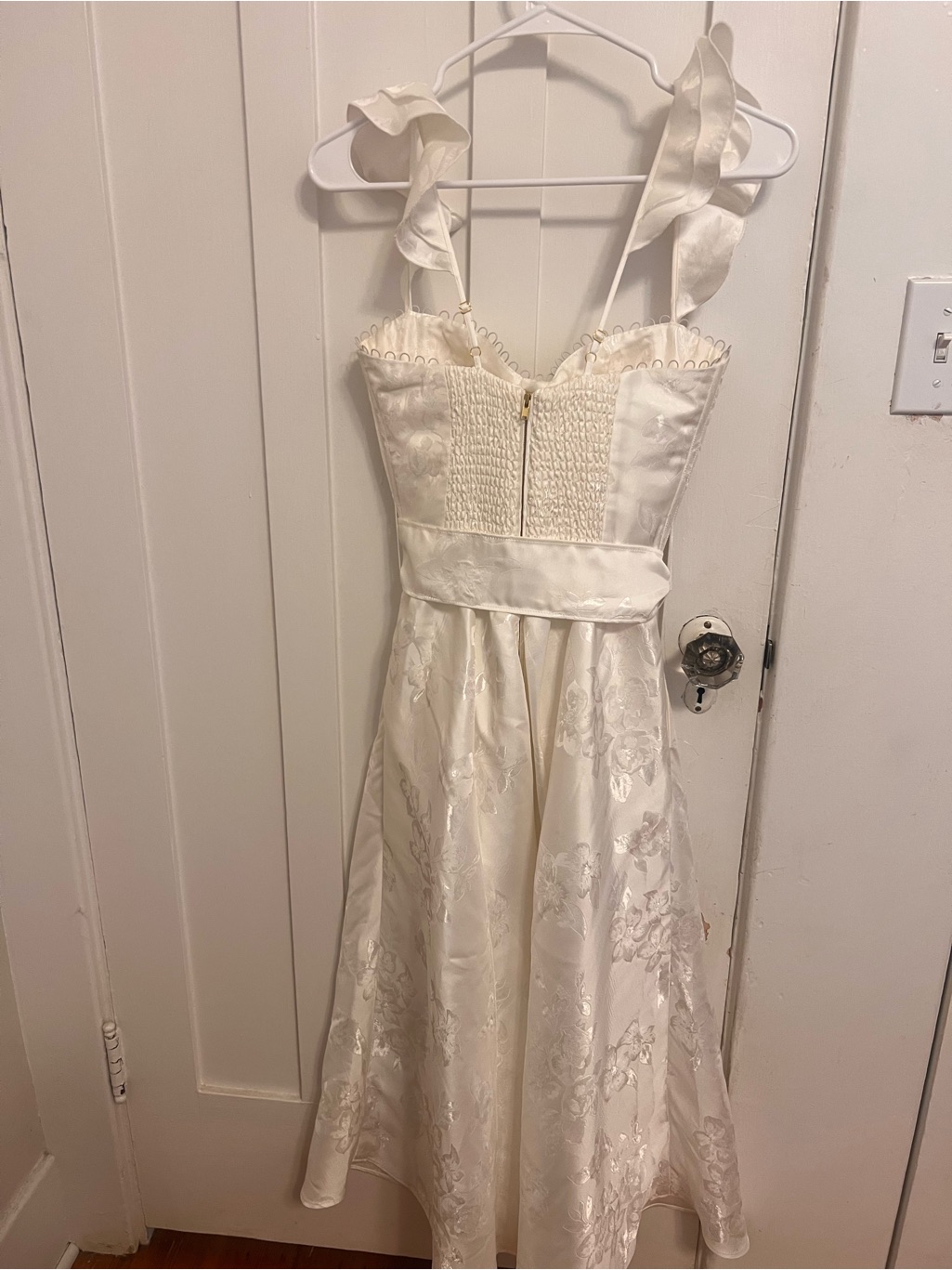 V. Chapman White Ruffle Strap Midi Dress With Waist Tie & Front Slit — image 4 of 4